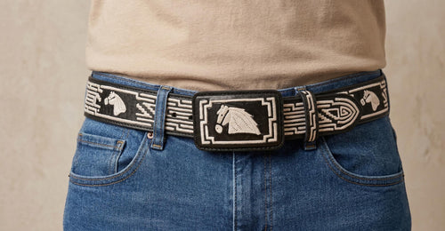 Premium 100% handmade piteado leather belt, handcrafted cowboy belt made in Mexico with authentic pita fiber, 45 mm