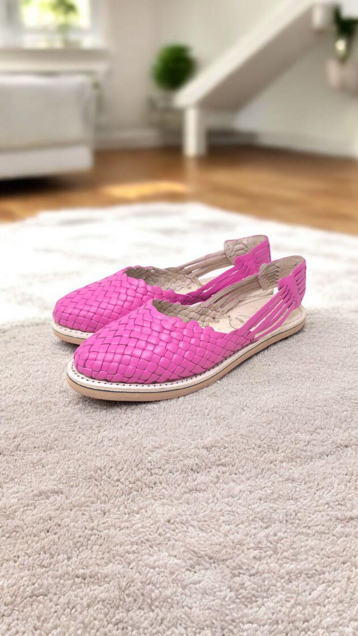 Mexican Huaraches for women in hot pink - Handmade leather sandals - Comfortable and cool footwear - Made in Mexico