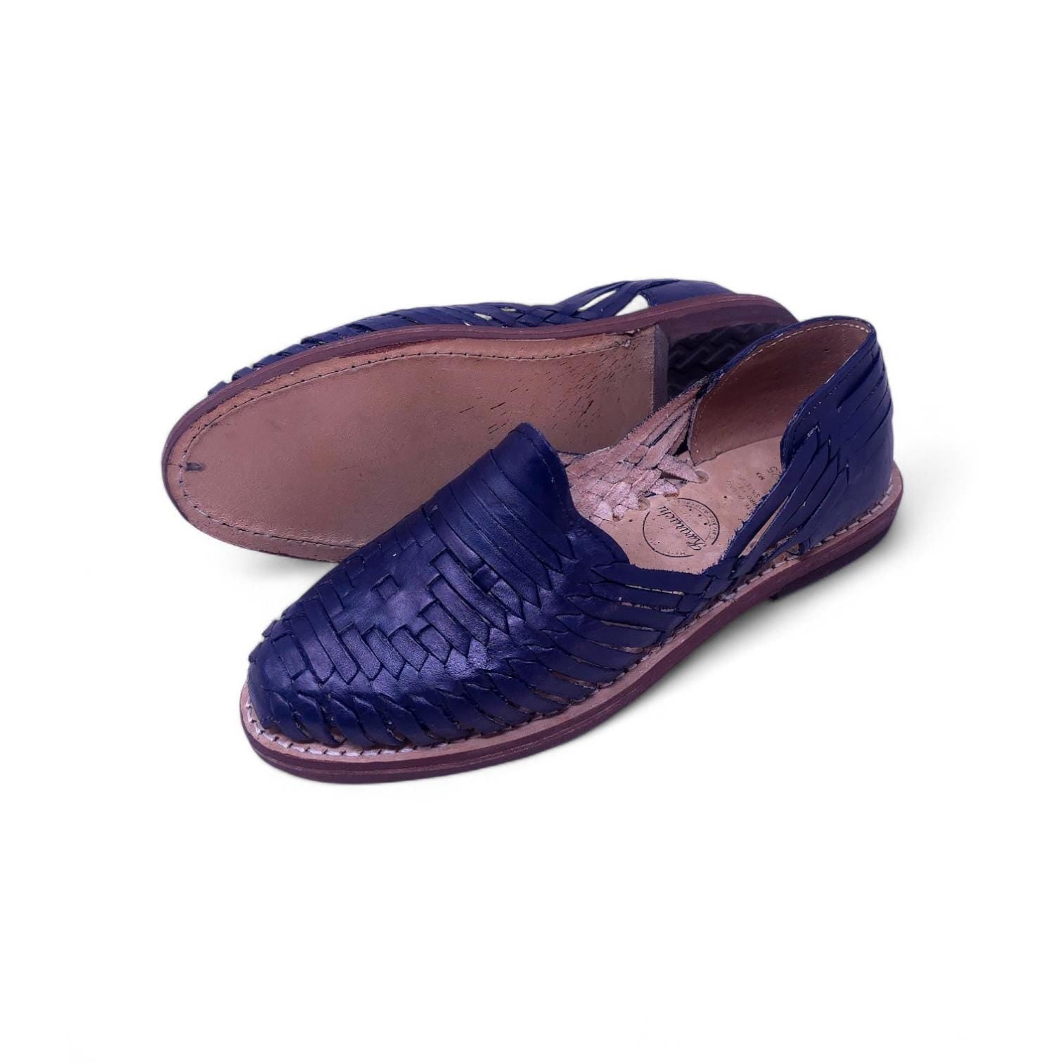 Mexican navy blue closed-toe huaraches for women, genuine leather, vaqueta sole, made in Mexico