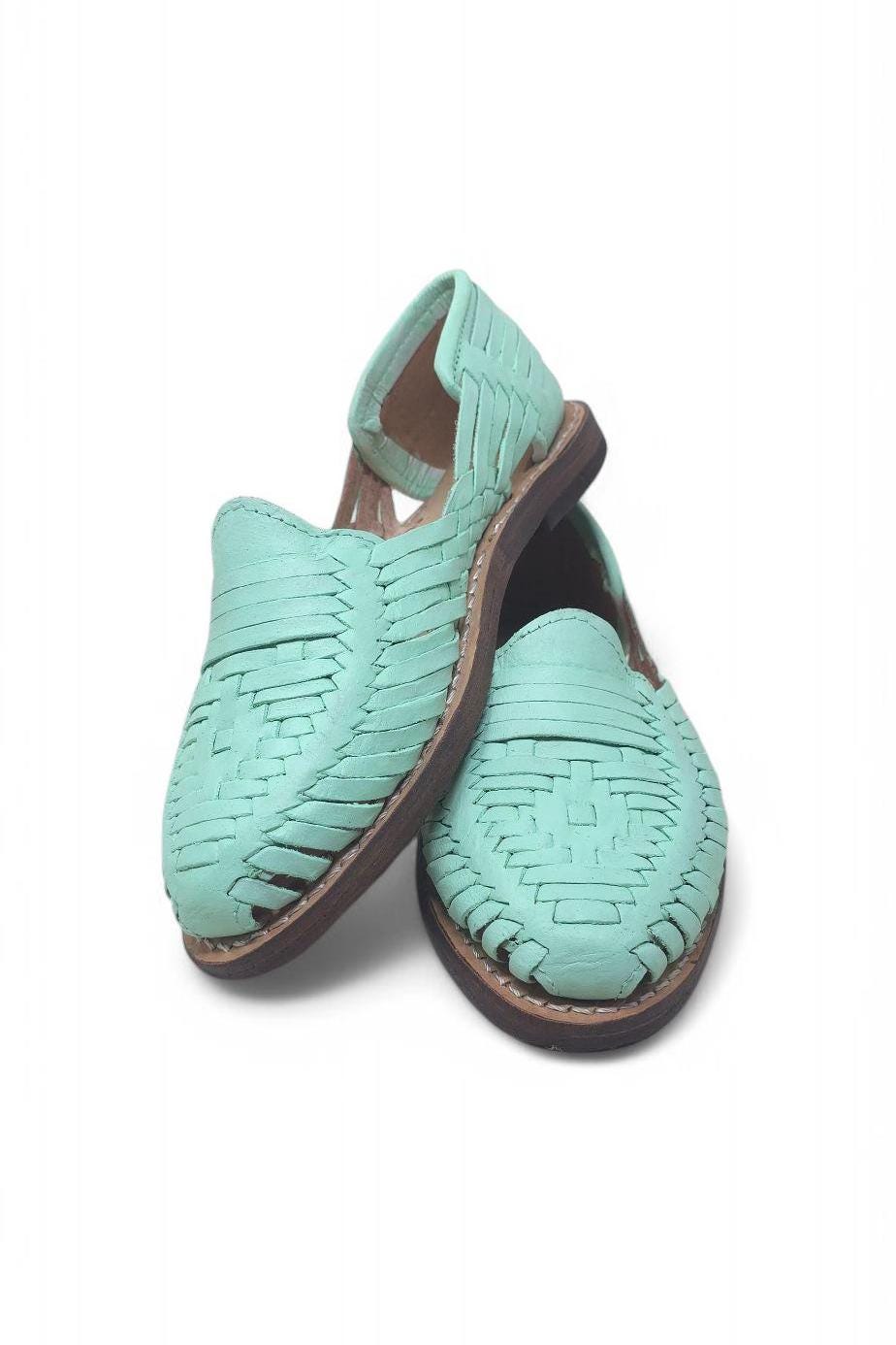 Mexican Huaraches for Women Mint Color | Handmade Genuine Leather Sandals | Comfortable Handmade Footwear