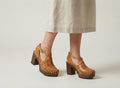 Women's closed-toe Mexican heel huaraches genuine leather honey black rainbow handmade in Mexico