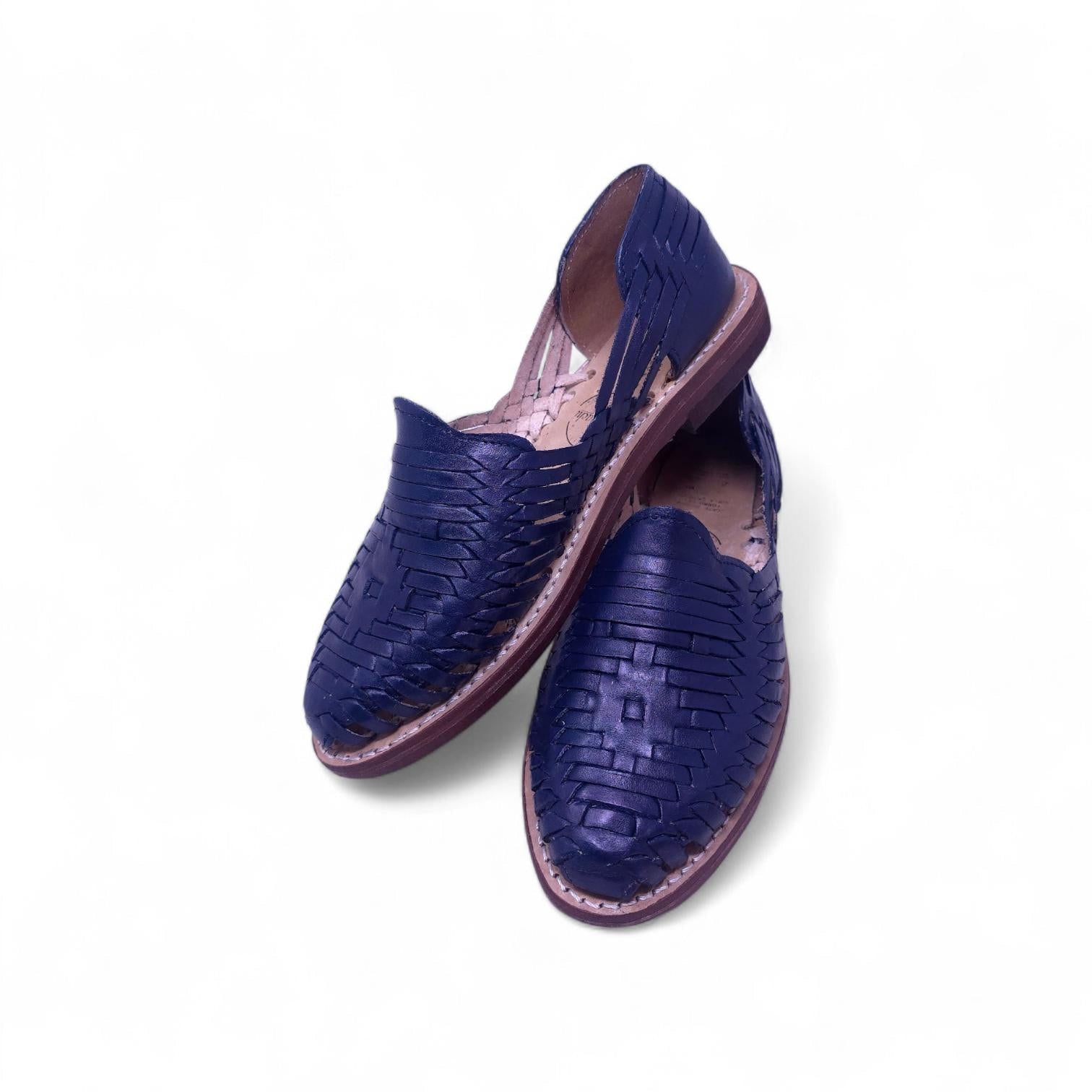 Mexican navy blue closed-toe huaraches for women, genuine leather, vaqueta sole, made in Mexico