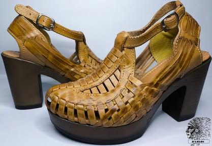 Women's closed-toe Mexican heel huaraches genuine leather honey black rainbow handmade in Mexico