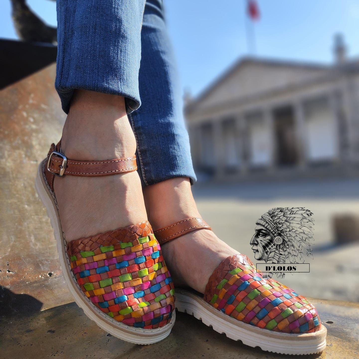 Mexican Huaraches for Women, Colorful with Closed Toe and Adjustable Strap, Comfortable Artisan Footwear