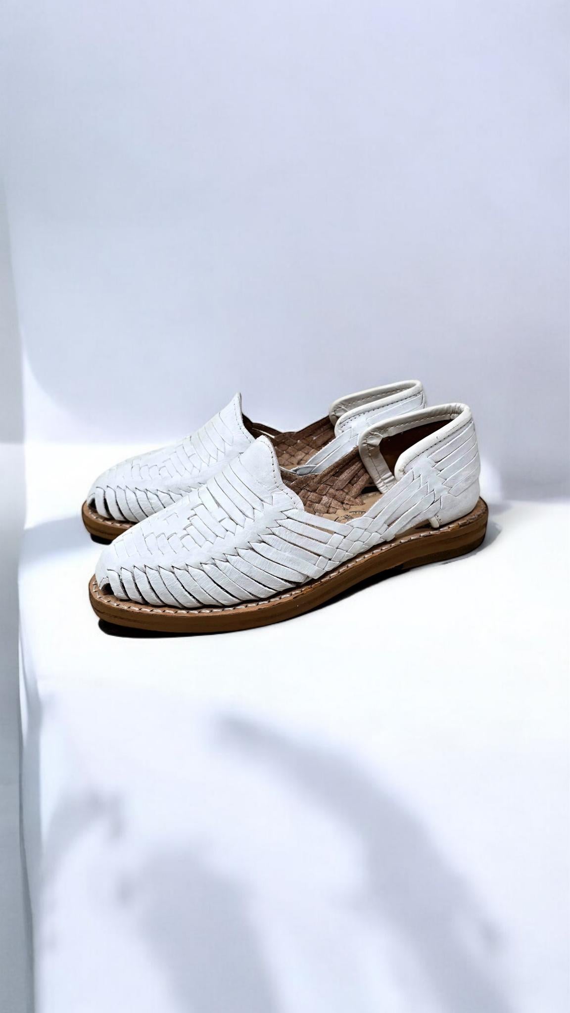Women's neutral leather huaraches, traditional Mexican sandal made by hand
