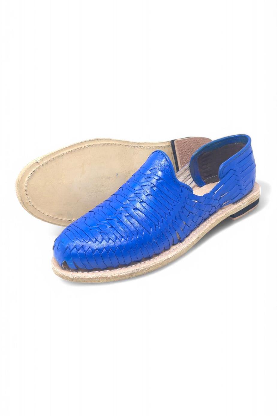Men's Blue Leather Huaraches – Handmade, Leather Sole, Comfortable and Cool, Made in Mexico