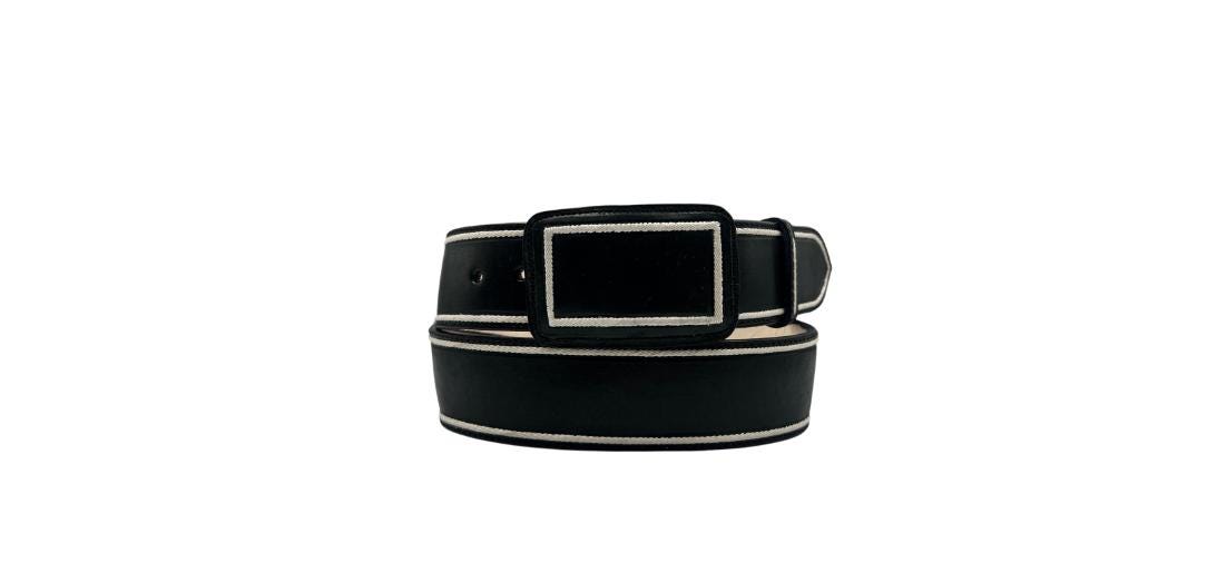 Men's artisanal piteado belt, made of cowhide, genuine handmade leather from Mexico, 50mm, black or honey. Authentic pita embroidery.