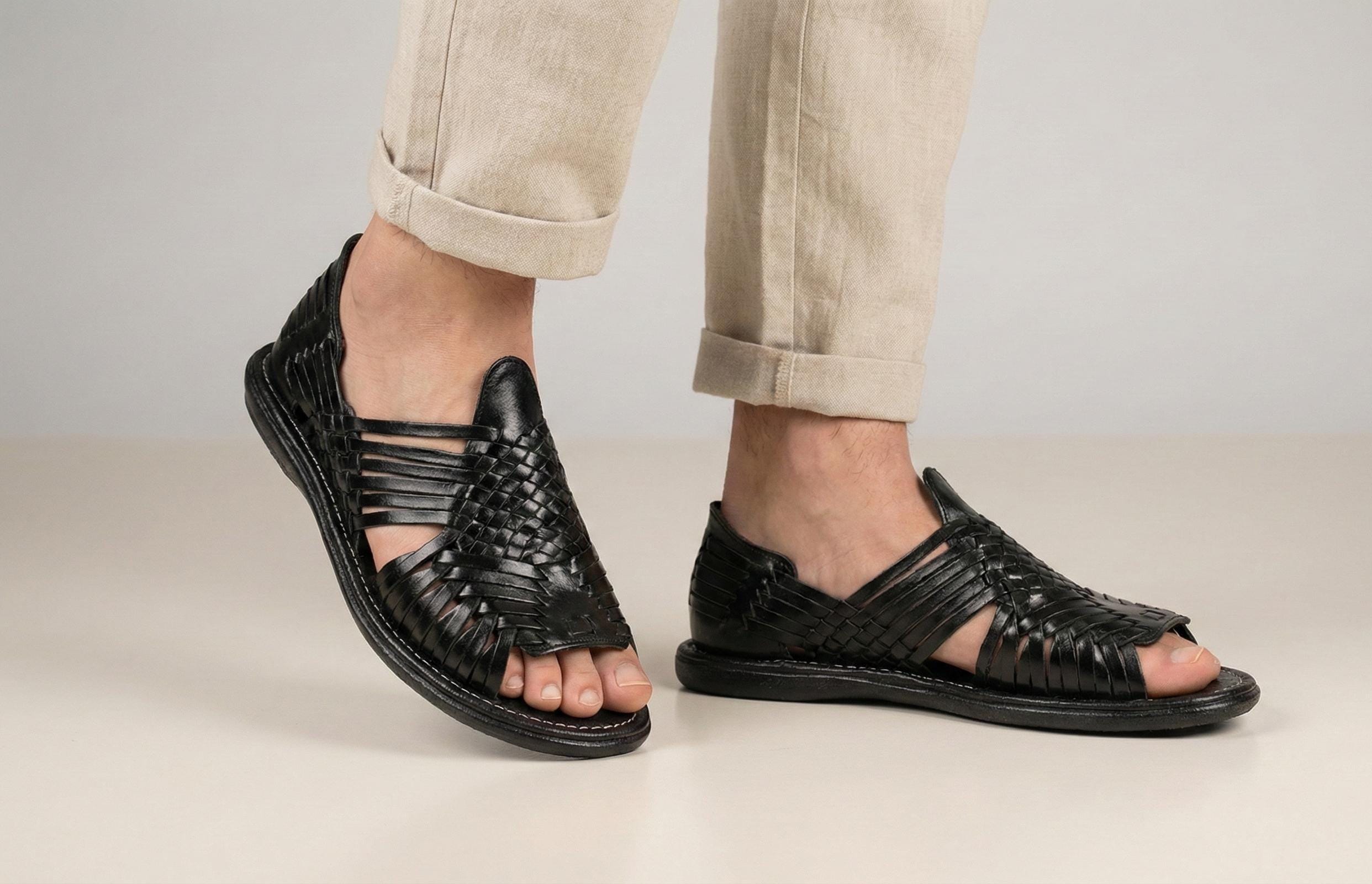 Men's Open Toe Huaraches | Hand-Woven Leather | Cushioned Insole | Honey, Reddish Brown or Black | 7-12 US