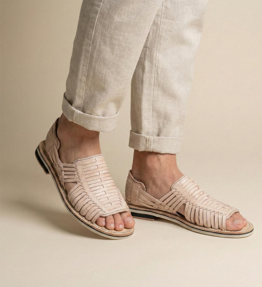 Men's Mexican Huaraches open toe natural genuine leather thin crepe sole made in Mexico