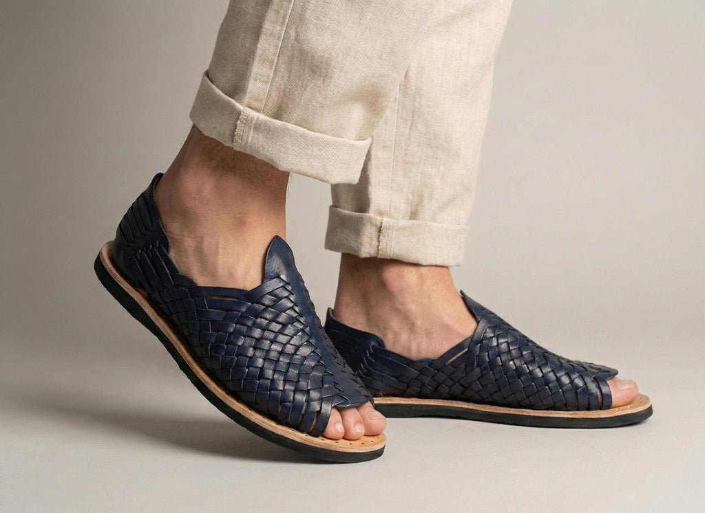 Men's Navy Huaraches Petatillo - Tire Sole and Nailed - Durable Mexican Footwear - Direct Shipping from Mexico