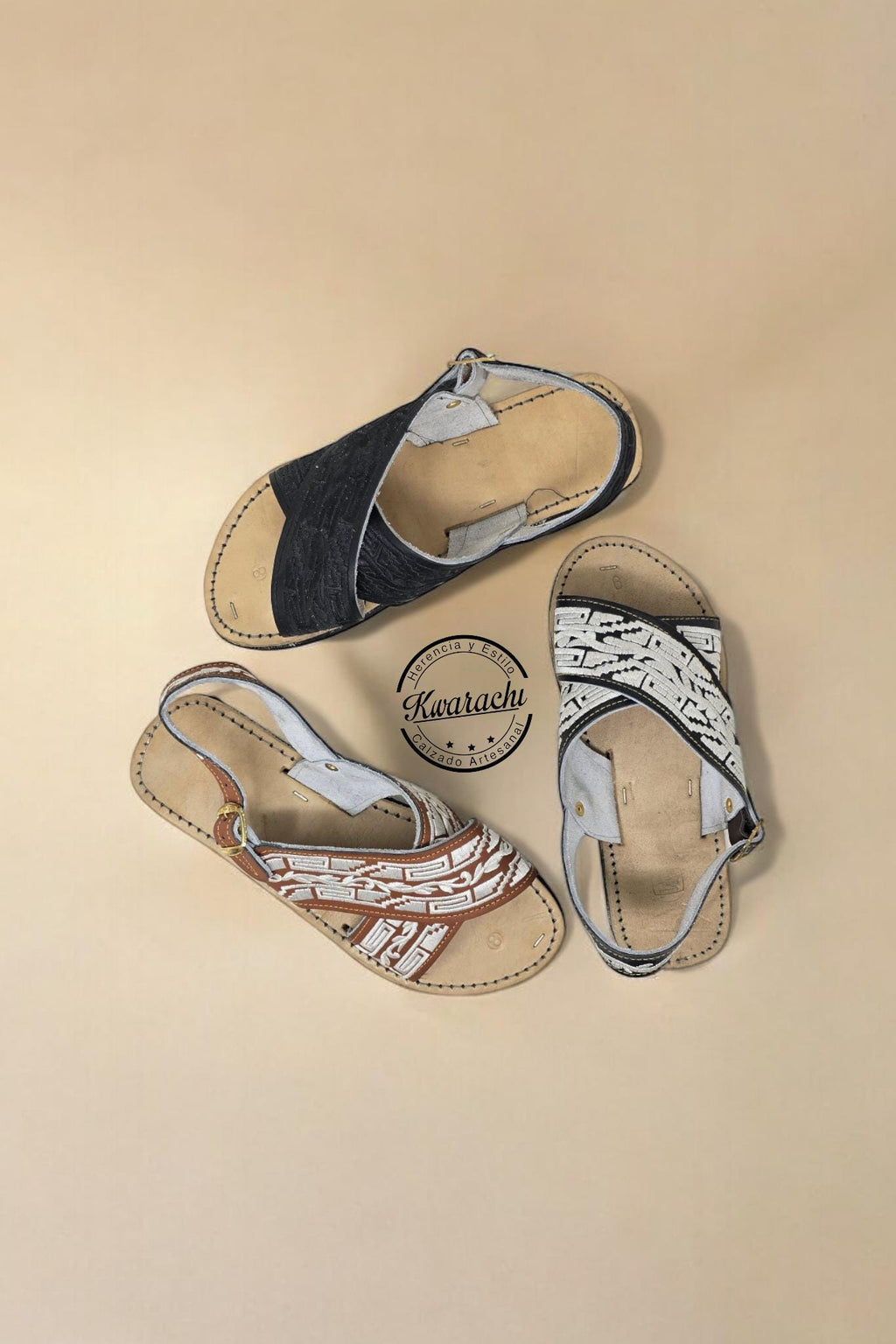 Men's embroidered cross-strap huaraches with tire sole, handmade in Mexico
