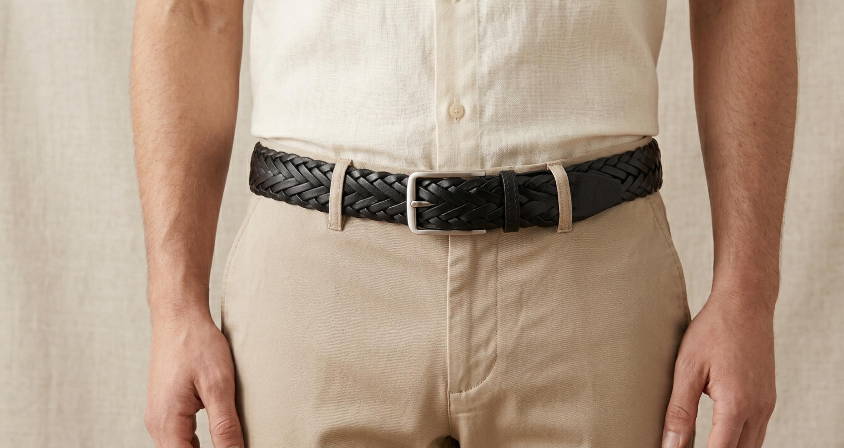 Braided leather belt 35 mm for men or unisex, handmade belt with a slim buckle in black or brown, handmade in Mexico