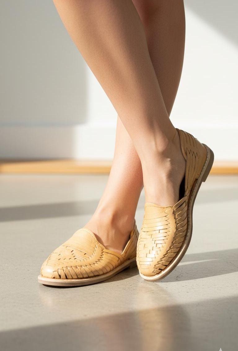 Mexican Huaraches for Women, Exclusive Champagne - Handcrafted and Comfortable Sandals - Direct Shipping from Mexico