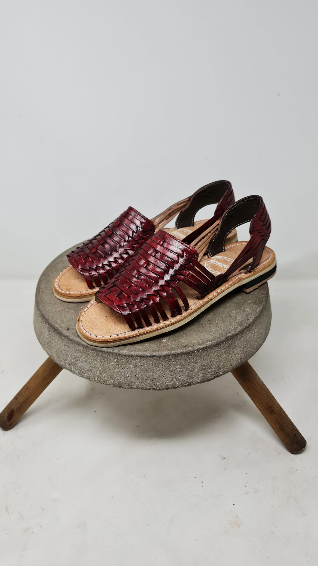 Handmade Women's Huaraches in Wine Color - Unique Design and Handcrafted with Authentic Mexican Artistry