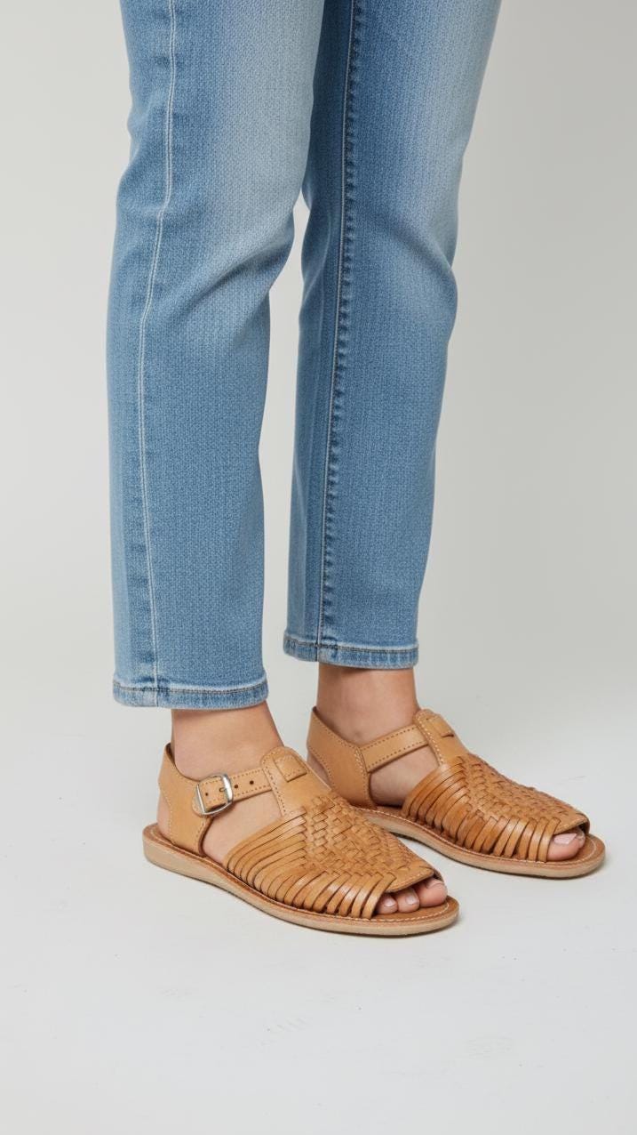 Huaraches Artesanales para Mujer - Sandalias Mexicanas en Color Miel o Multicolor