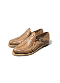 Women's huaraches in honey or dark burgundy leather, handmade in Mexico