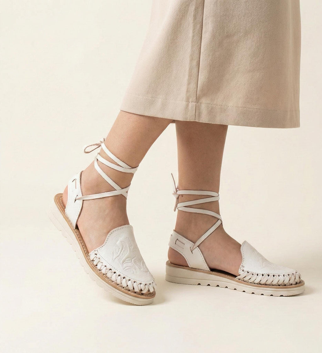 Women's Huaraches with Ankle Laces | Artisan Mexican Huaraches in Black, White, Honey, and Shedron
