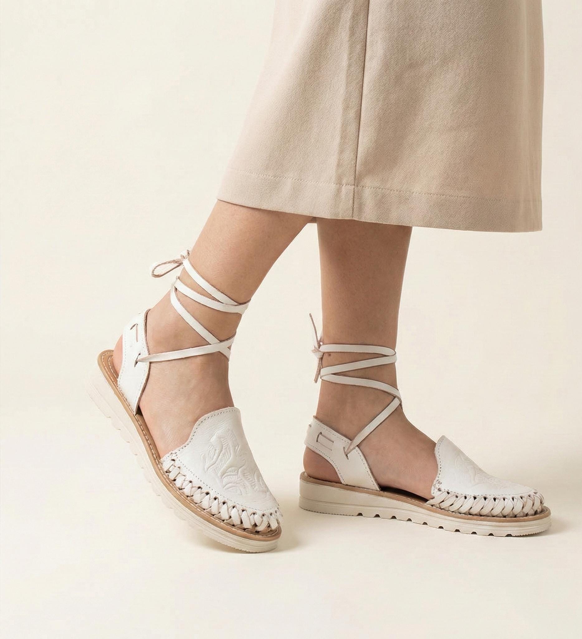 Women's Huaraches with Ankle Laces | Artisan Mexican Huaraches in Black, White, Honey, and Shedron