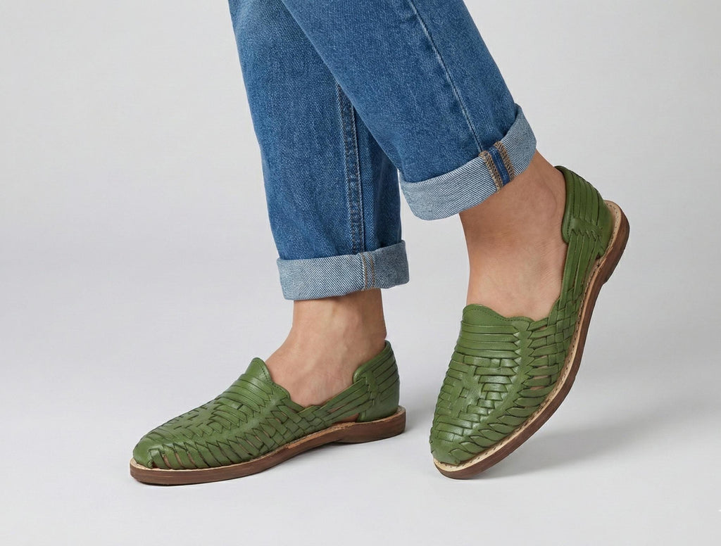 Mexican Huaraches for Women in Avocado Color – Handmade Sandals with Genuine Leather Sole