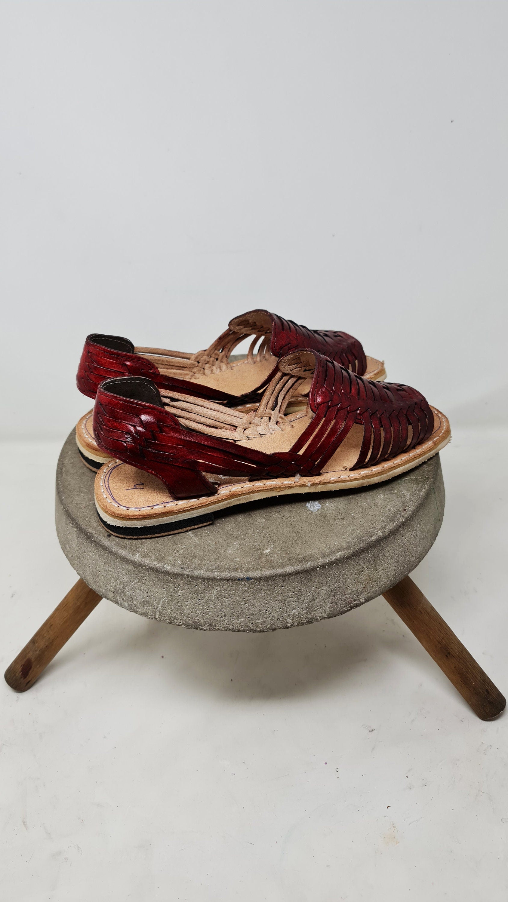 Handmade Women's Huaraches in Wine Color - Unique Design and Handcrafted with Authentic Mexican Artistry