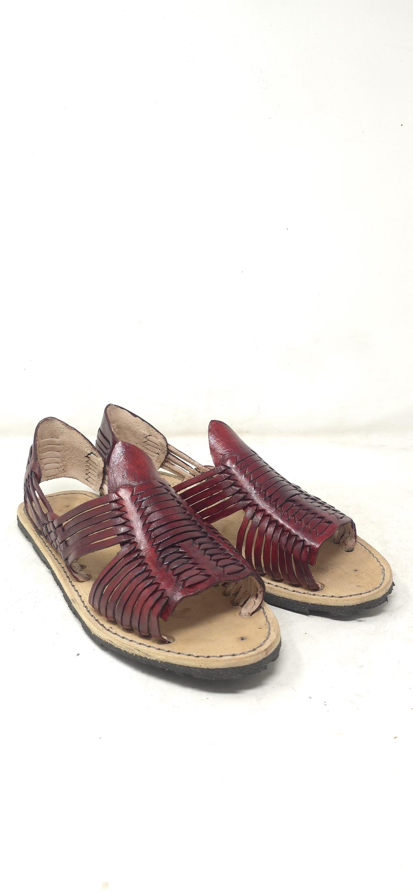 Men's open-toe Mexican huaraches, genuine leather, burgundy color, thick rubber sole, made in Mexico