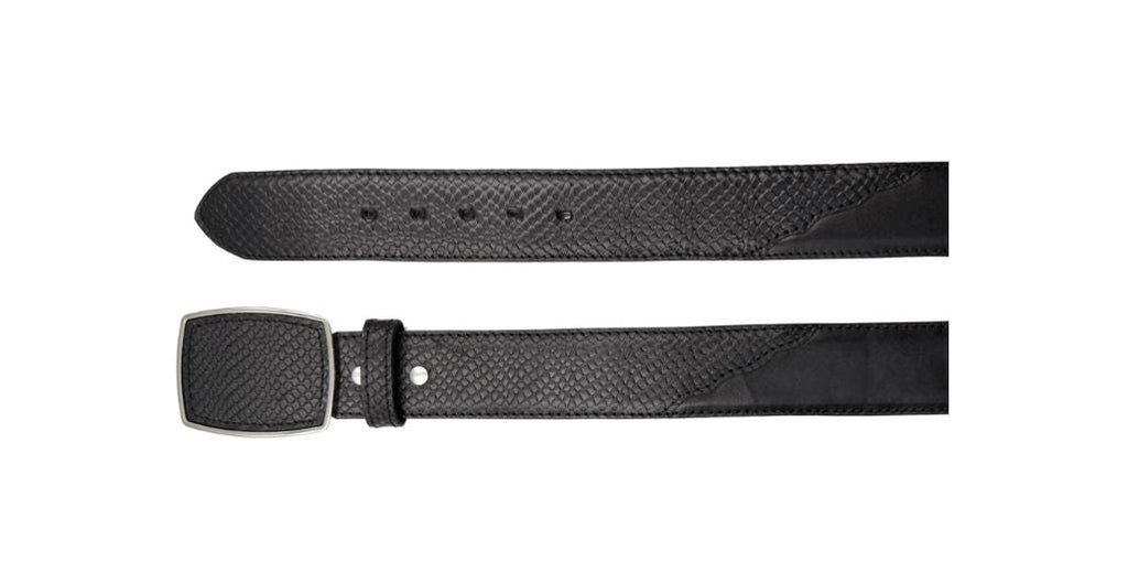 Men's snake-embossed leather belt, buckle with leather insert, 40mm, made in Mexico