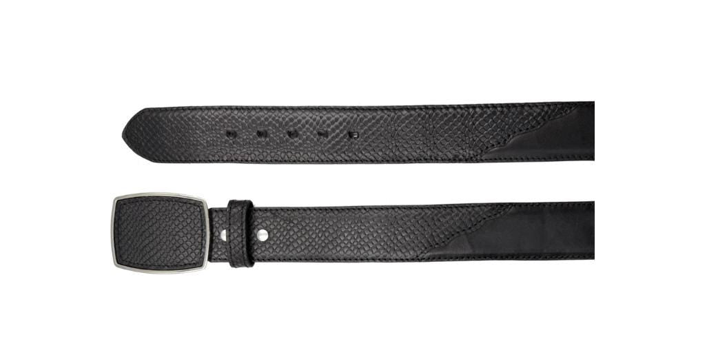Men's snake-embossed leather belt, buckle with leather insert, 40mm, made in Mexico