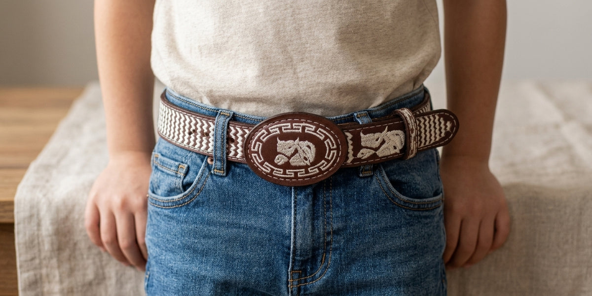 Kids' embroidered western belt with horse buckle