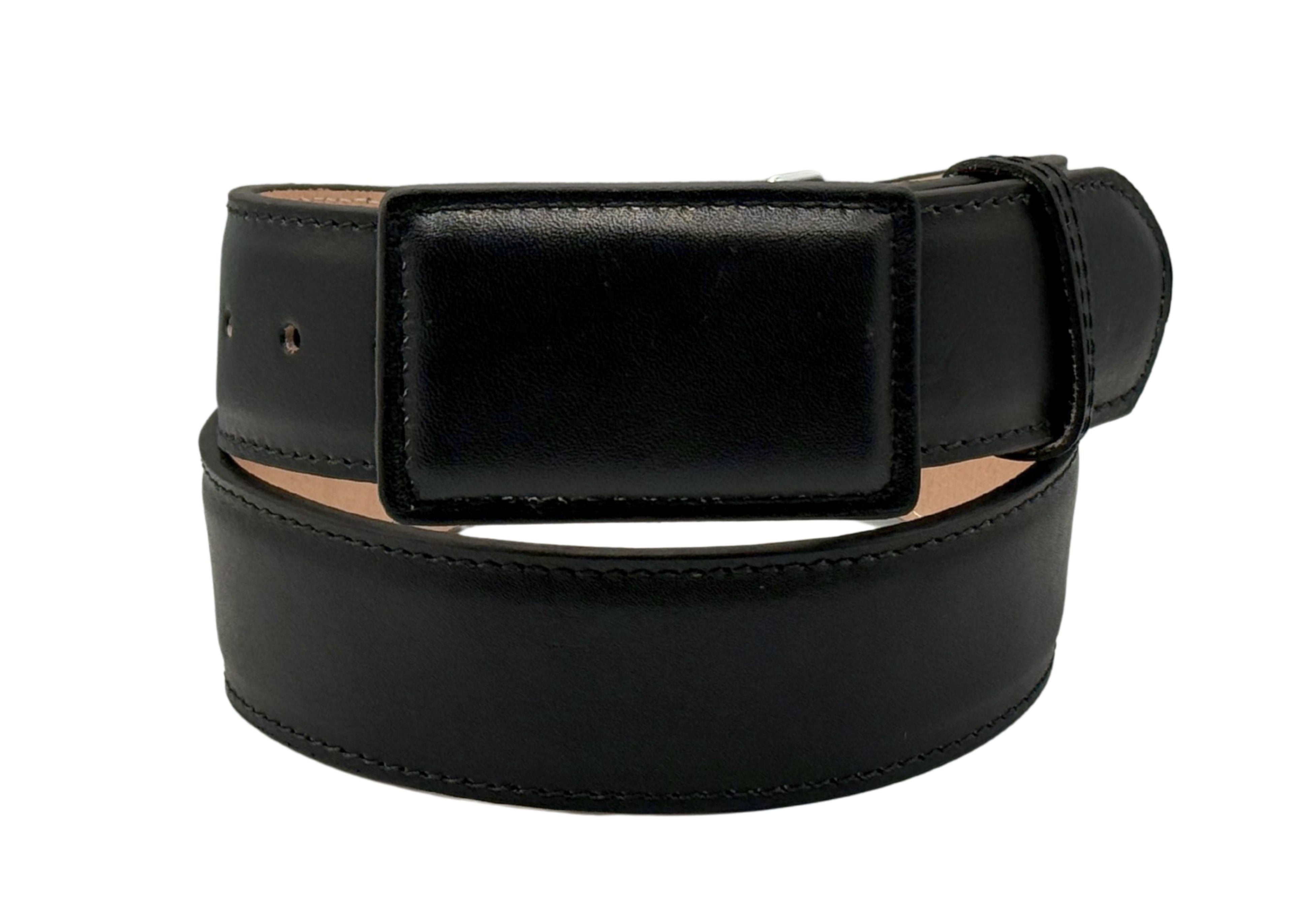 Cinturón de vaqueta negro con hebilla forrada en la misma piel, 50 mm