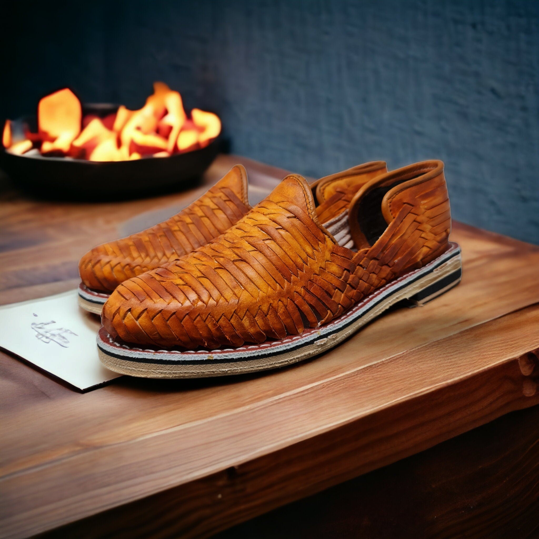 Men's Huaraches, light brown Mexican shoes with leather sole