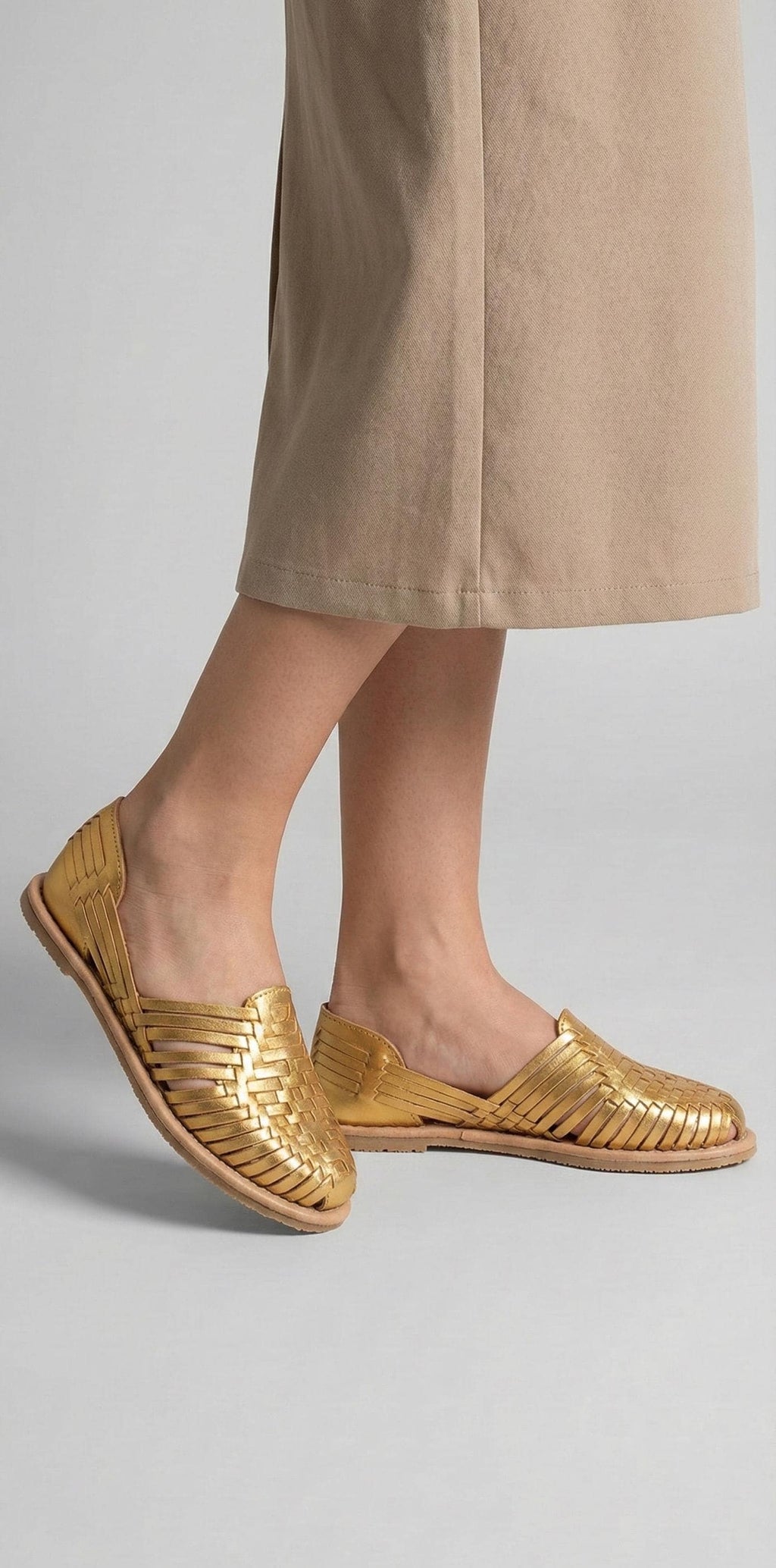 Women's metallic huaraches in several bright, shimmering tones