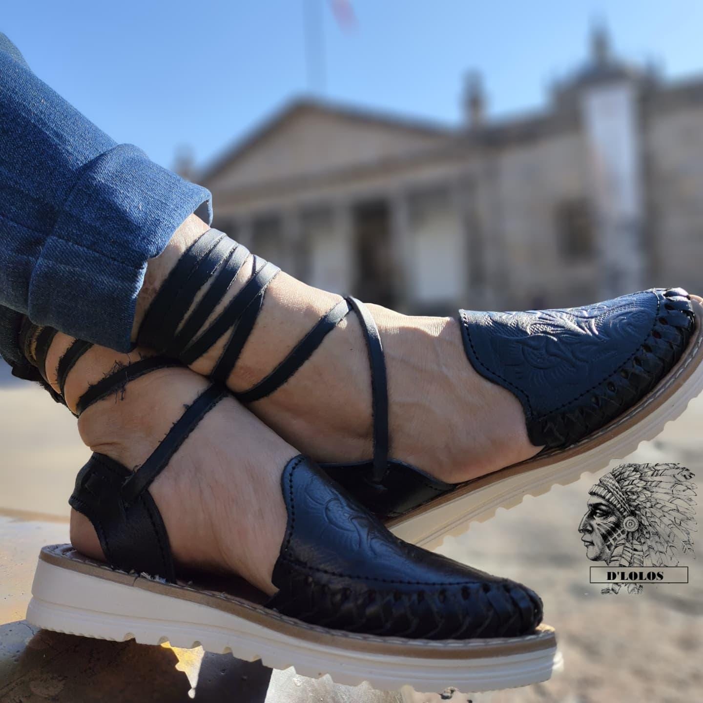 Women's Huaraches with Ankle Laces | Artisan Mexican Huaraches in Black, White, Honey, and Shedron