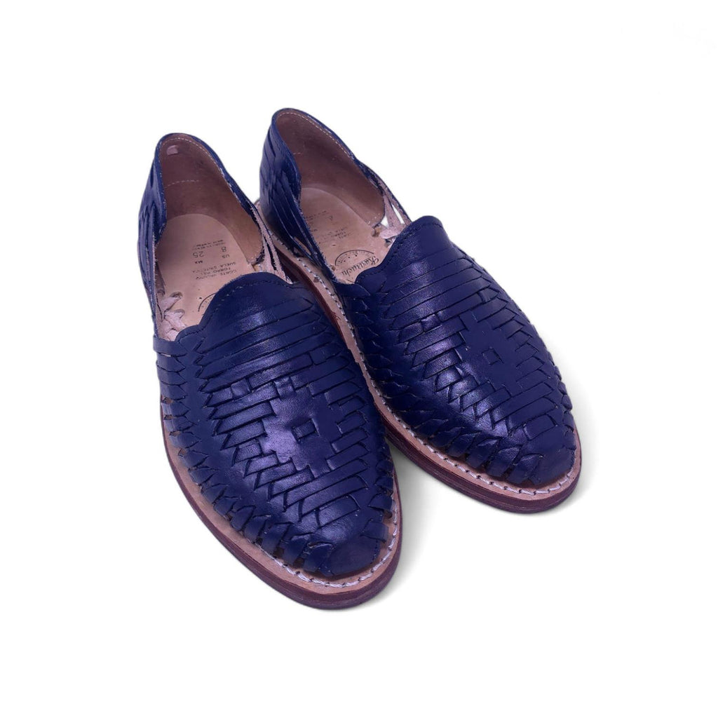 Mexican navy blue closed-toe huaraches for women, genuine leather, vaqueta sole, made in Mexico