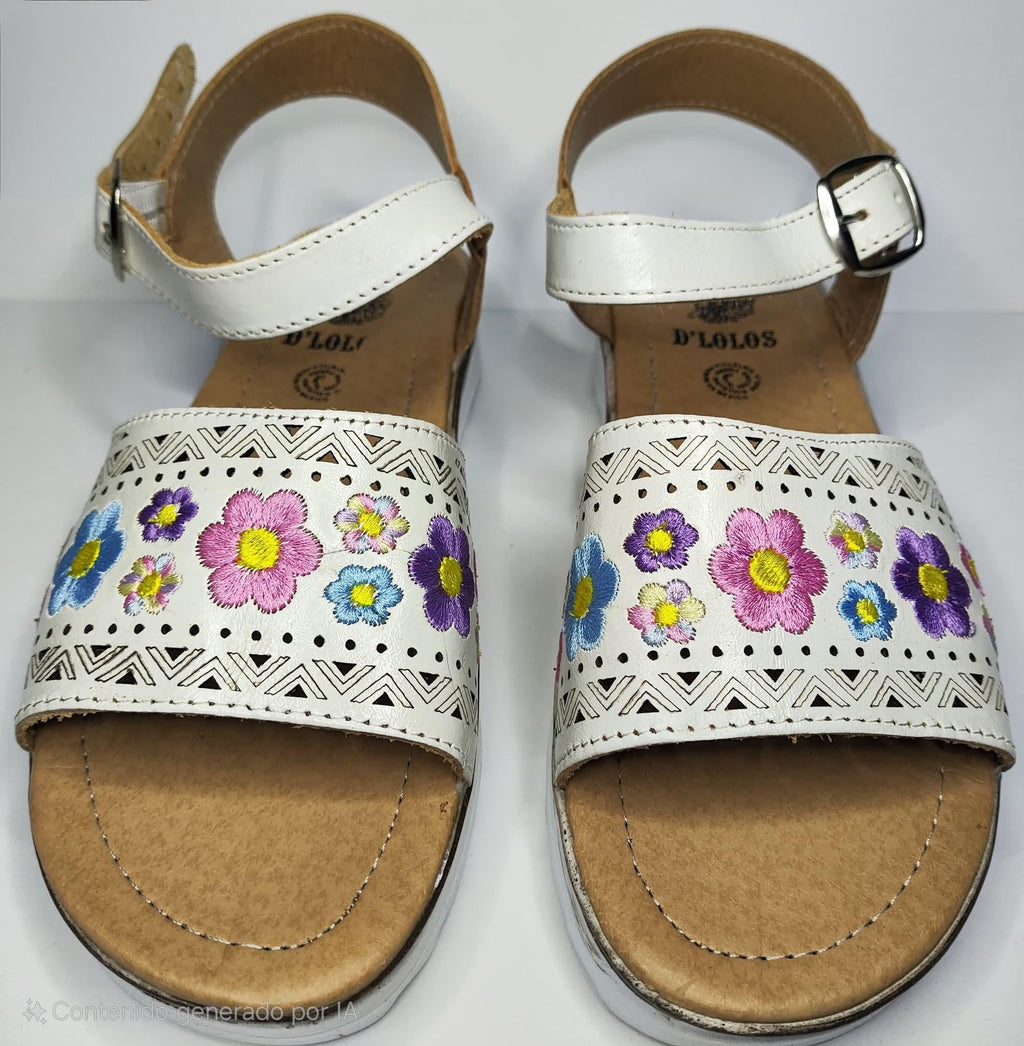 Handmade huaraches for women with embroidered flowers | Ankle strap and high sole | Comfortable, cool, and colorful