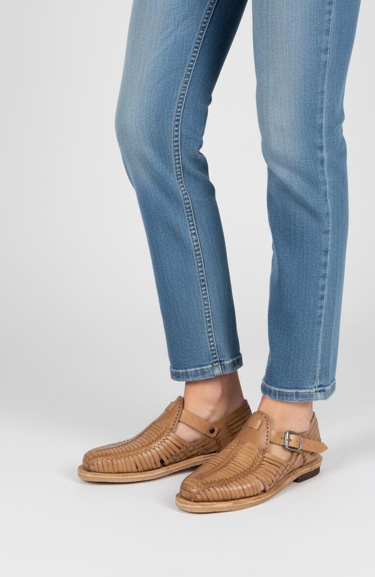 Women's Mexican Huaraches - Handcrafted Leather Sandals in Honey and Dark Red