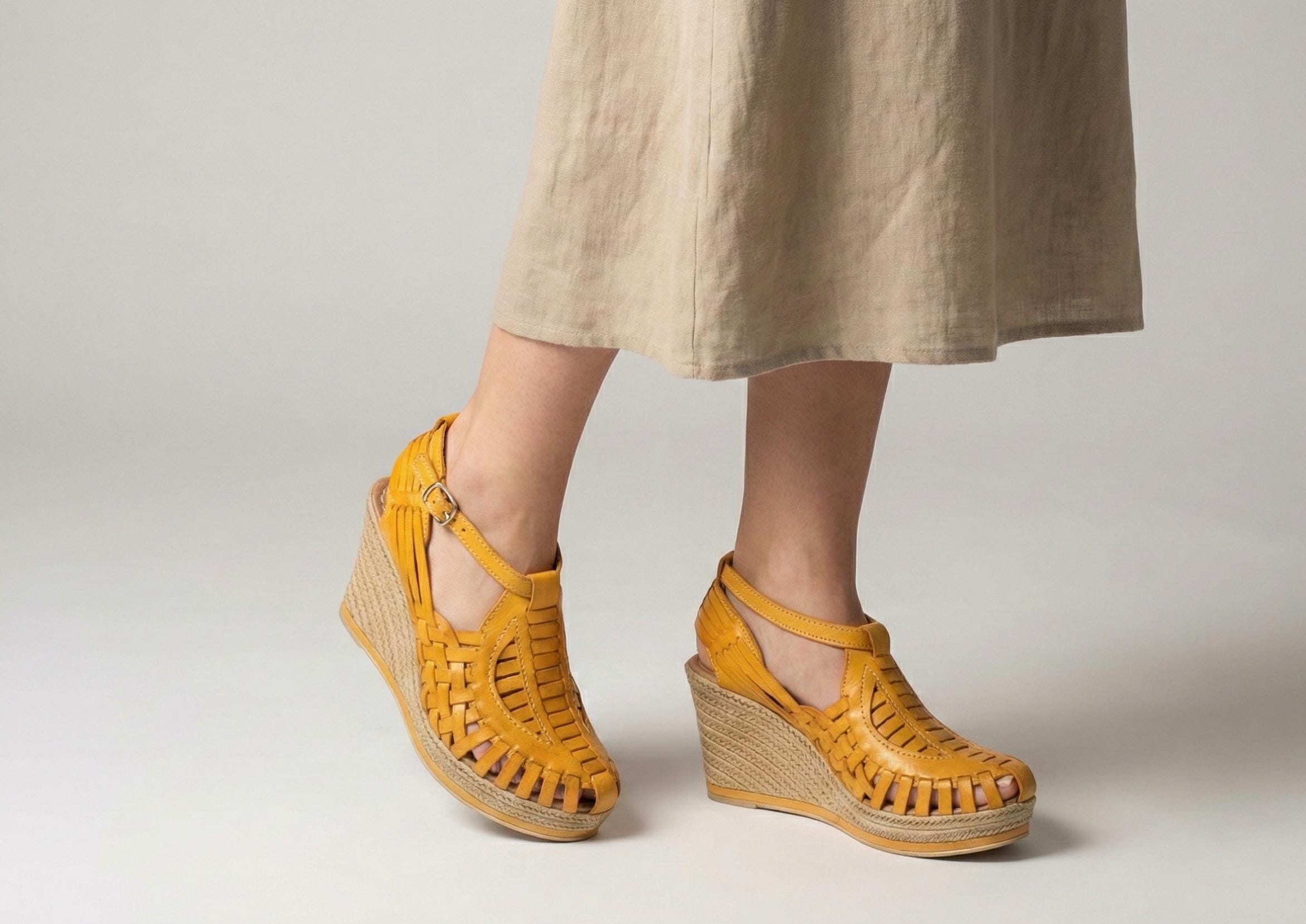 Women's Mexican wedge huaraches, closed toe, adjustable strap, comfortable high platform, 6 colors, handmade in Mexico