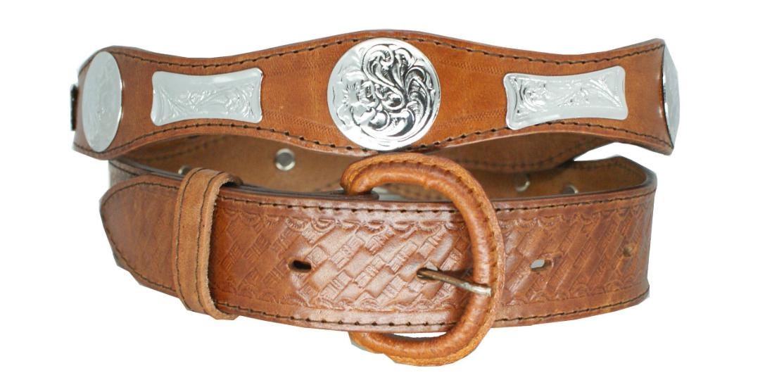 Cinturón vaquero de vaqueta con conchos metálicos tipo moño, cinturón western de piel 40 mm, tallas 34-44