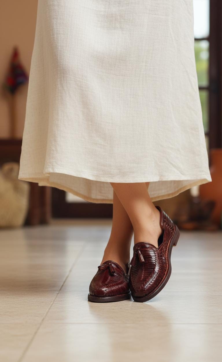 Women's Huaraches with Tassels | Handmade Closed-Toe Huaraches in Shedron and Russet Colors. All Sizes
