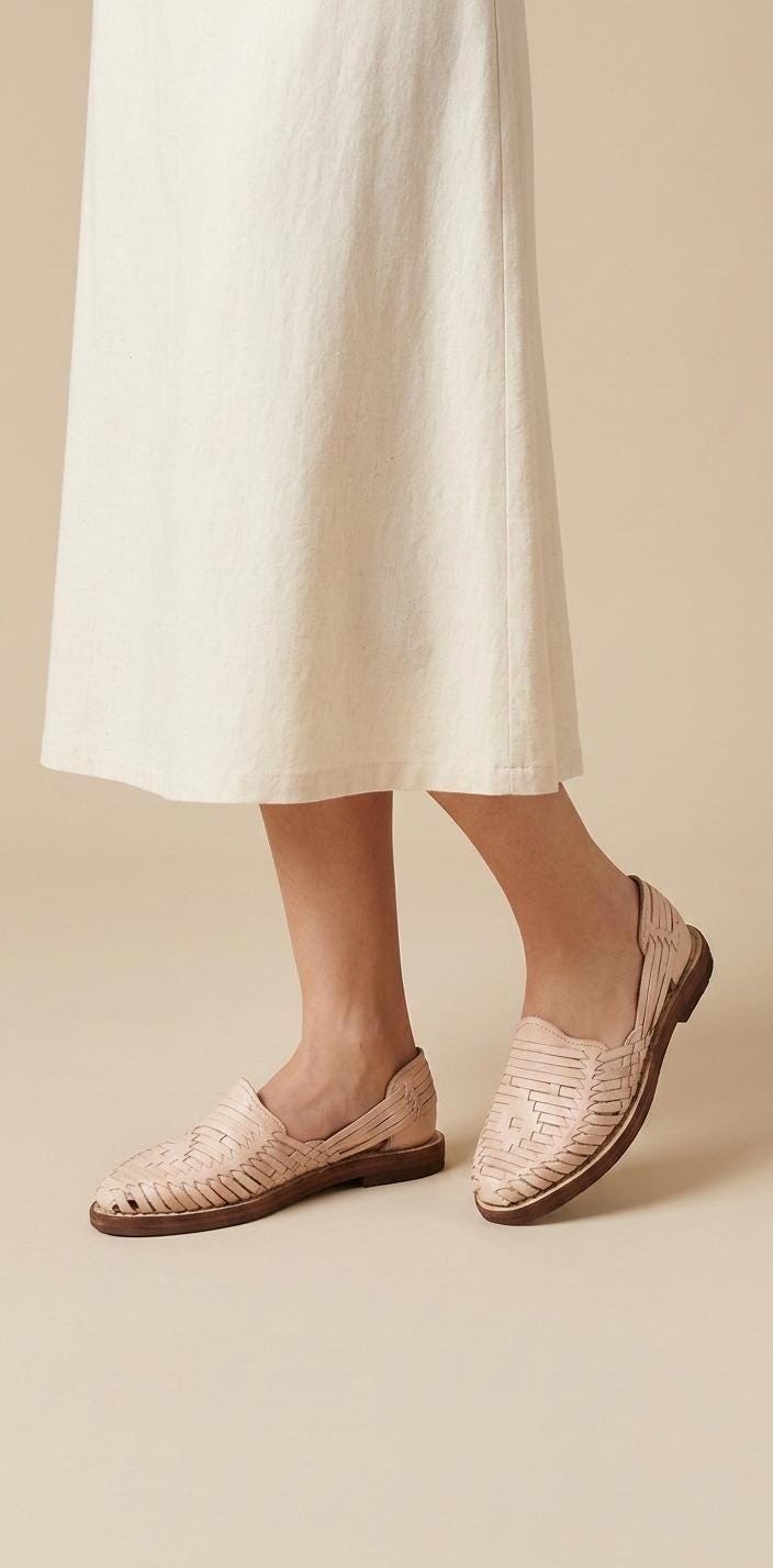 Women's closed-toe huaraches, genuine natural leather, leather sole, made in Mexico