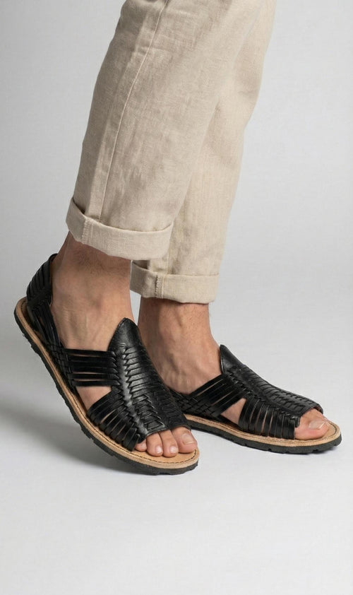 Men's Open-Toe Huaraches – Thin Straps, Black Rubber Sole