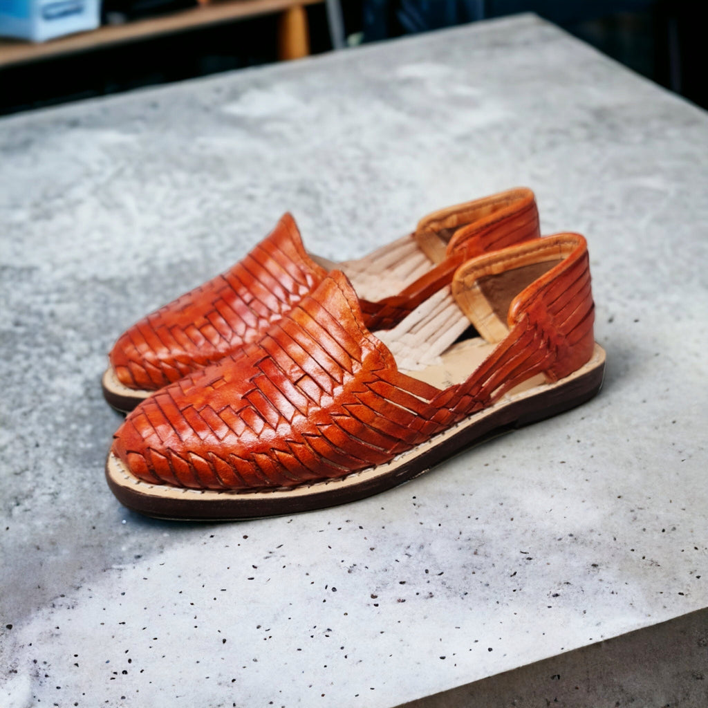Mexican Huaraches for Women in Oak Color - Leather Sole, Hand-Painted, Exclusive and Authentic, Shipped Directly from Mexico