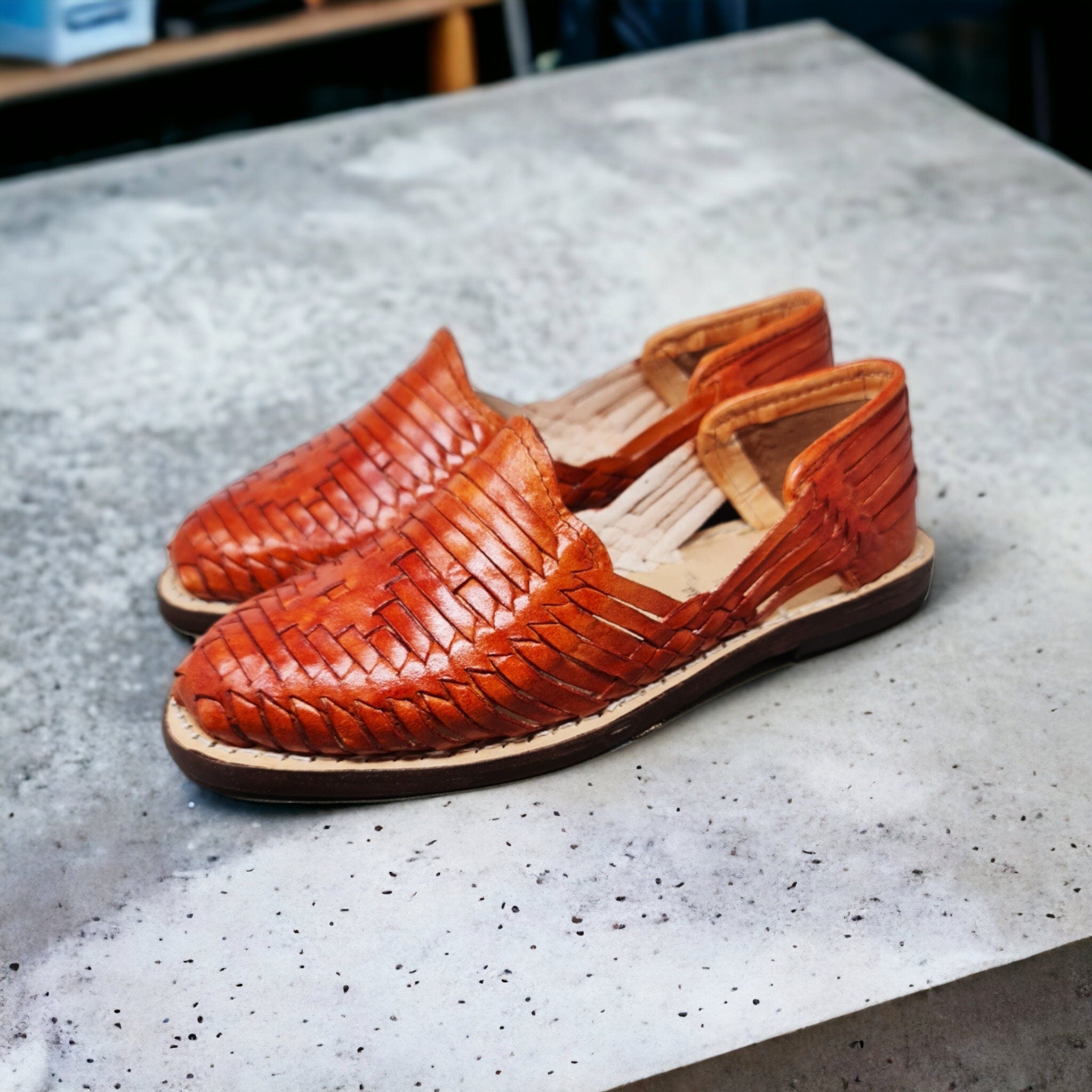 Mexican Huaraches for Women in Oak Color - Leather Sole, Hand-Painted, Exclusive and Authentic, Shipped Directly from Mexico