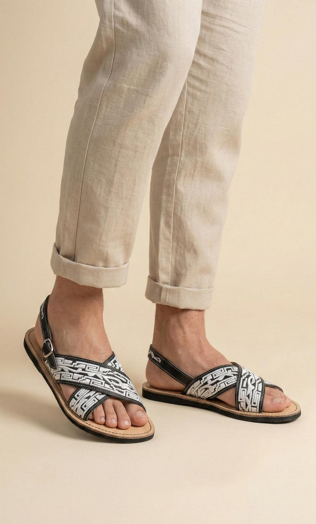 Men's Crossed Embroidered Huaraches – Tire Sole, 3 Colors