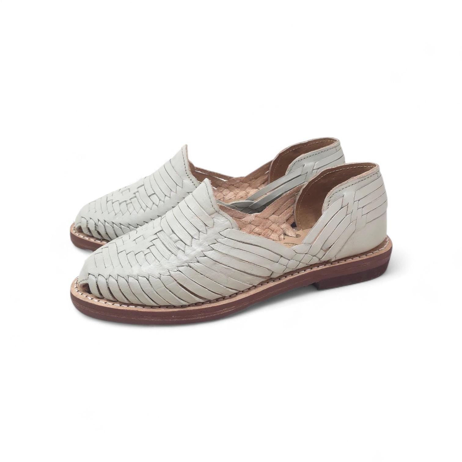 Mexican Huaraches Bone closed toe genuine leather cowhide sole for women handmade in Mexico