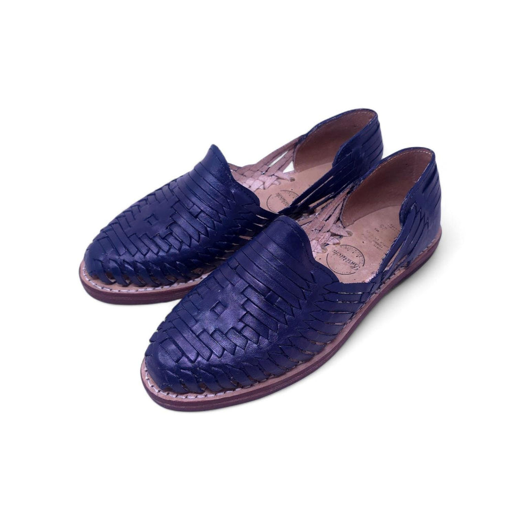 Mexican navy blue closed-toe huaraches for women, genuine leather, vaqueta sole, made in Mexico