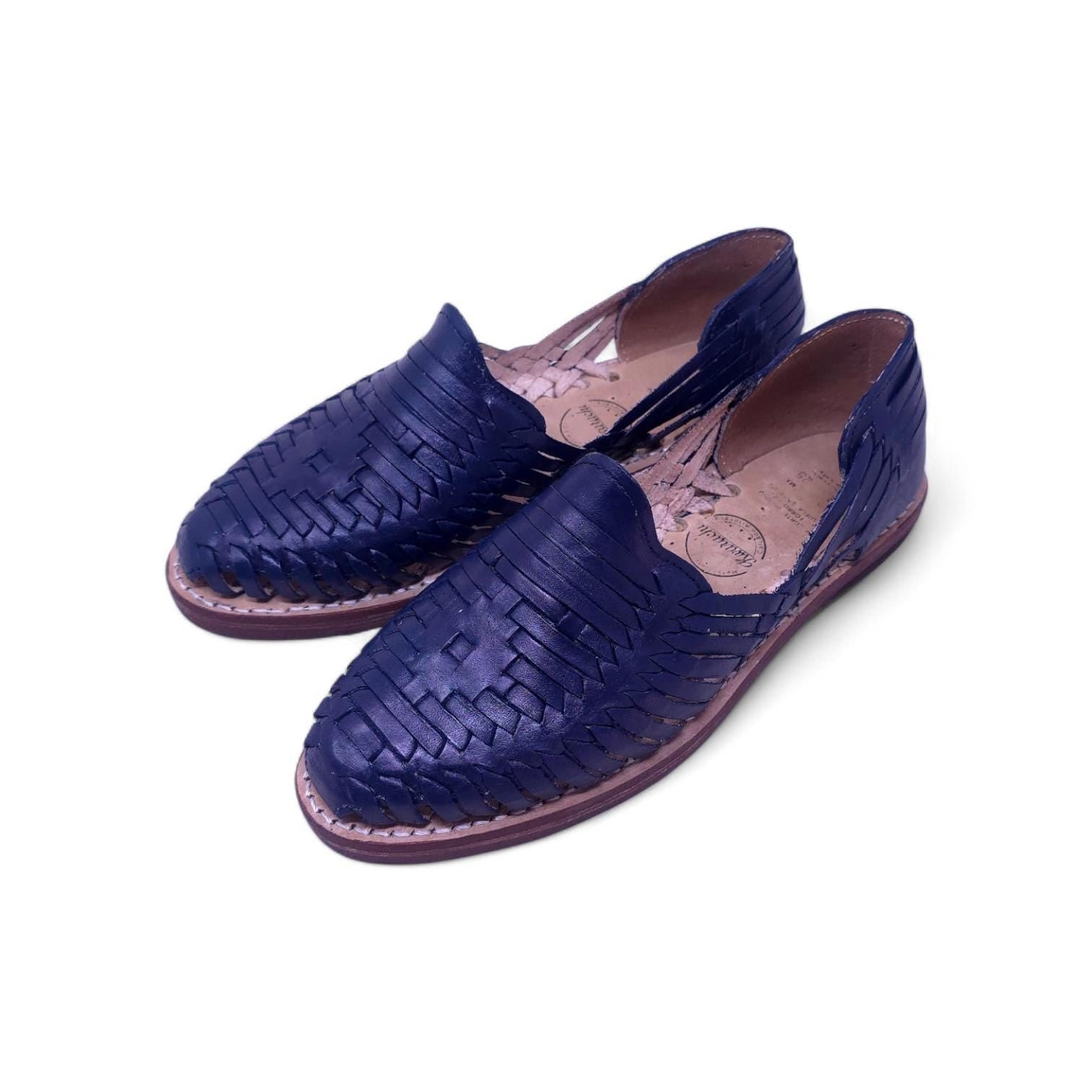 Mexican navy blue closed-toe huaraches for women, genuine leather, vaqueta sole, made in Mexico