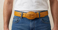 Men's imitation crocodile cowboy belt in embossed cowhide, 40mm wide, handmade belt in honey brown or black