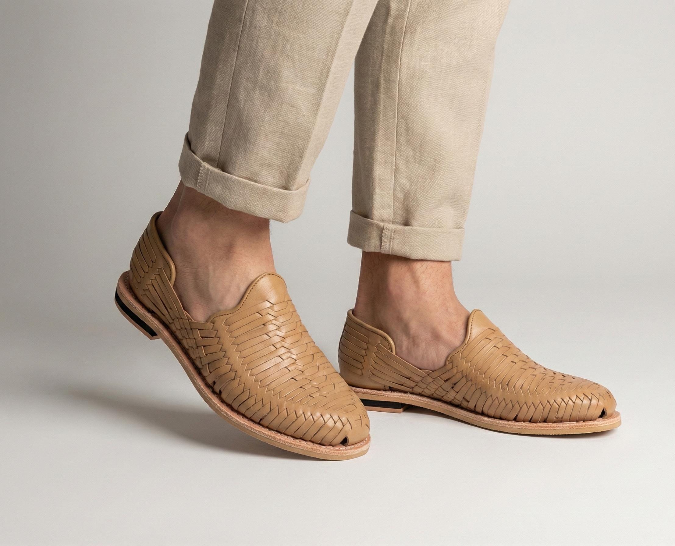 Men's taupe Mexican huaraches – Handmade sandals with leather sole, comfortable and fresh