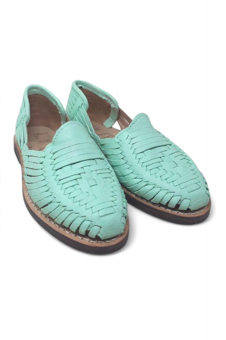 Mexican Huaraches for Women Mint Color | Handmade Genuine Leather Sandals | Comfortable Handmade Footwear