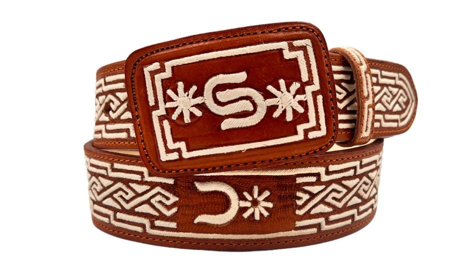 Premium 100% handmade piteado leather belt, handcrafted cowboy belt made in Mexico with authentic pita fiber, 45 mm